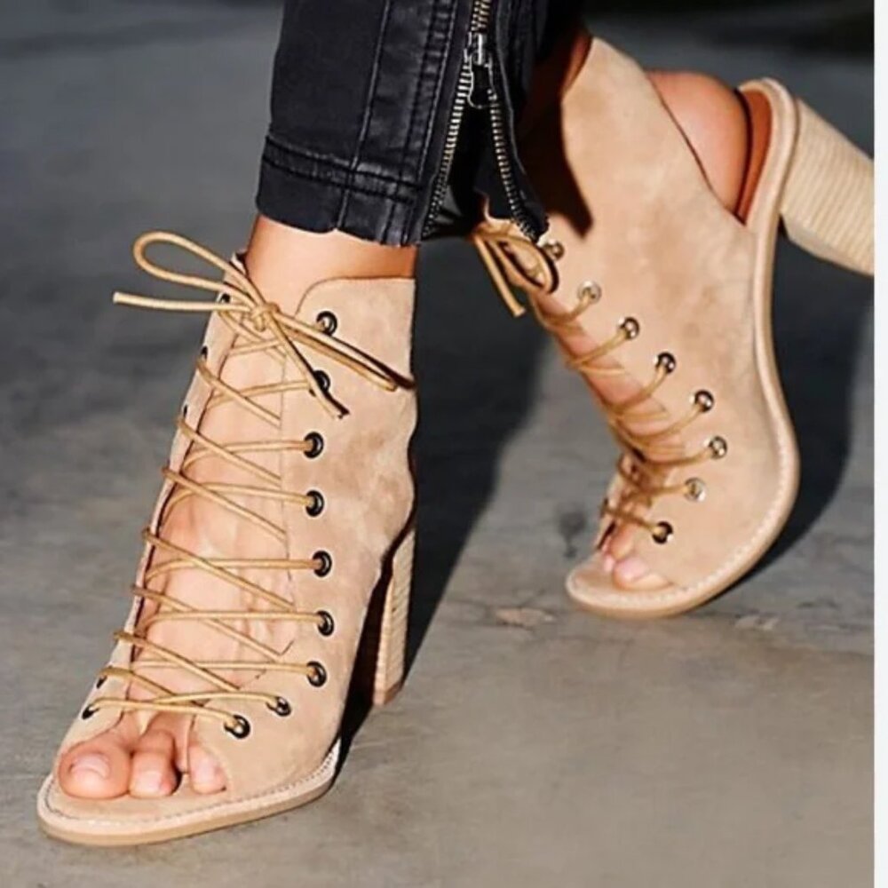 Free People X Jeffrey Campbell Minimal Lace-up Tan Heel- 9- Like New